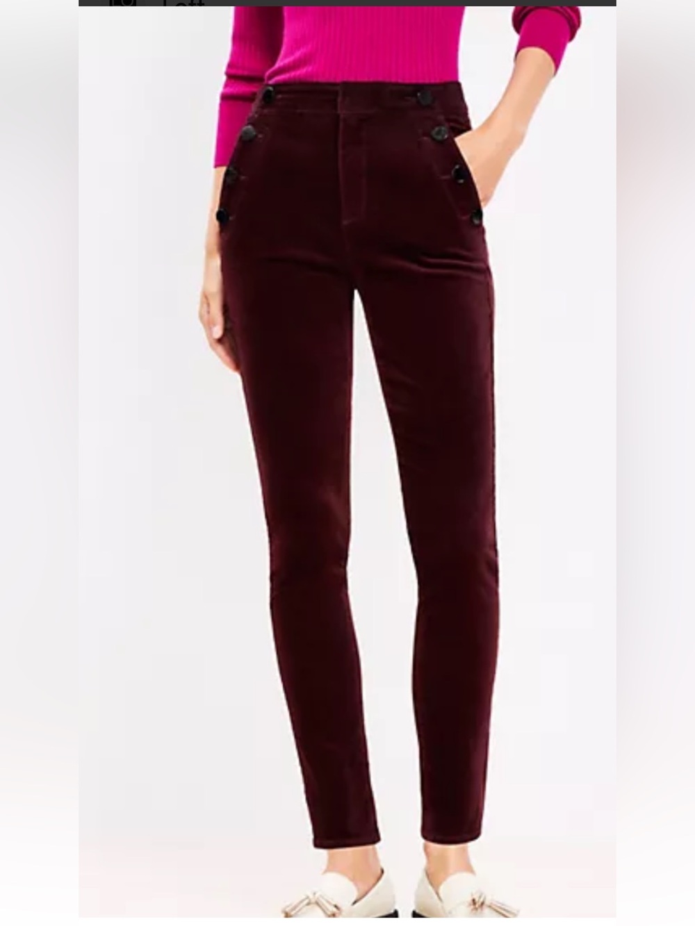 LOFT mariner  Velvet High-Rise Skinny Pants in burgundy‎ - NWT. Retail 80